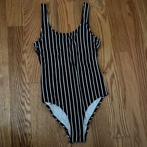 Stripped one piece bikini.